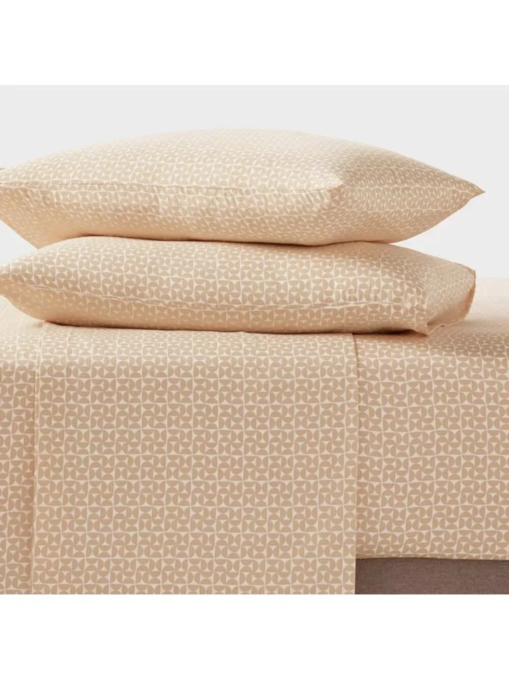 Room Essentials Easy Care Cotton Sateen Natural Geo Twin 3 Piece Sheet Set NWOT
